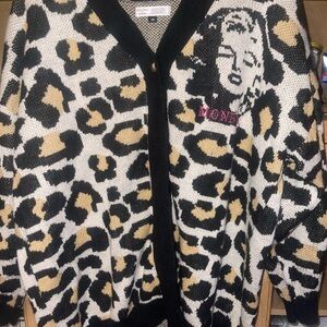 Leopard Print Cardigan with Marilyn Monroe embroidered Design